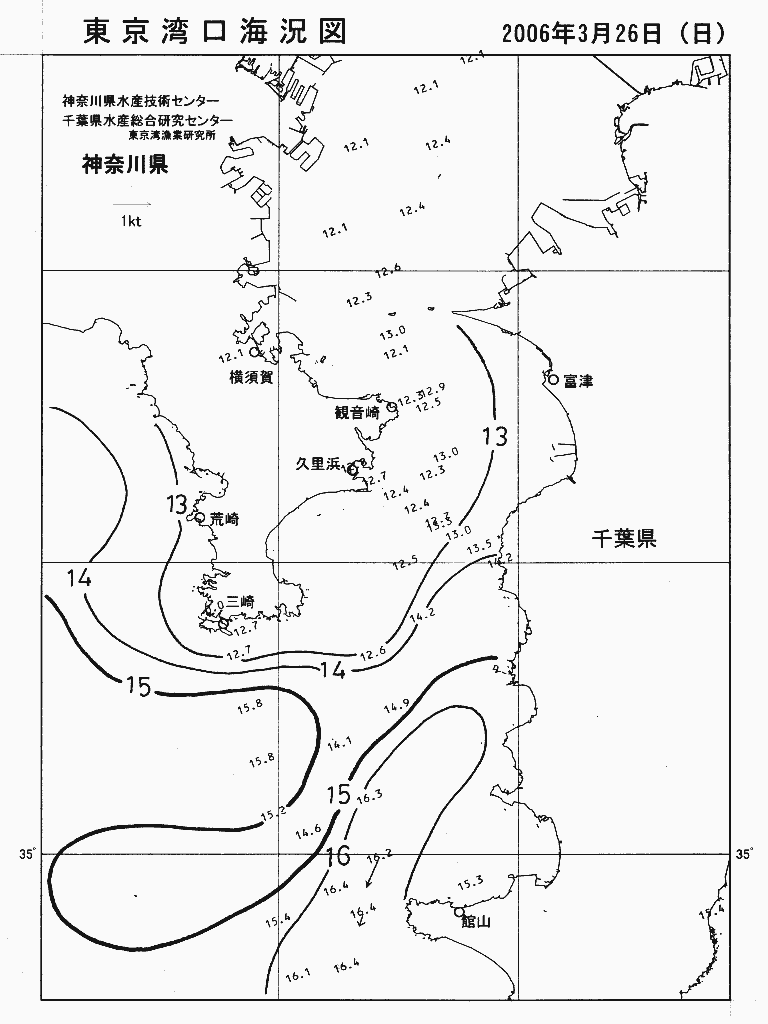 海況図, 東京湾口海況図 検索結果, (水温分布 等を図示)