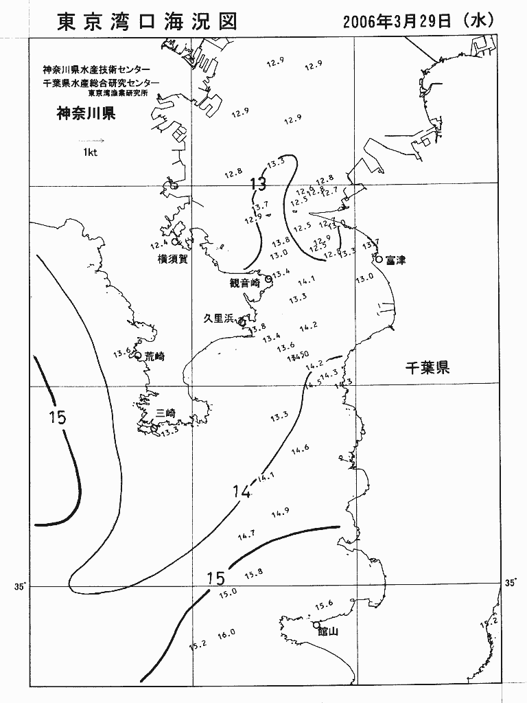 海況図, 東京湾口海況図 検索結果, (水温分布 等を図示)