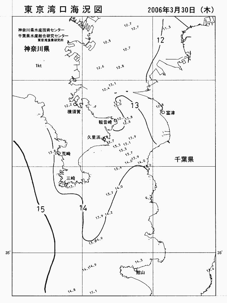海況図, 東京湾口海況図 検索結果, (水温分布 等を図示)