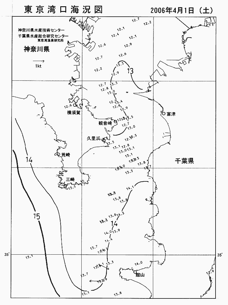 海況図, 東京湾口海況図 検索結果, (水温分布 等を図示)