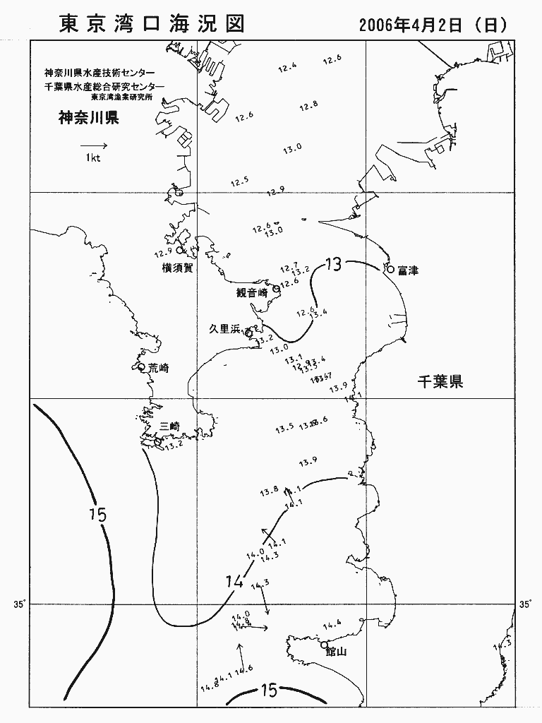 海況図, 東京湾口海況図 検索結果, (水温分布 等を図示)