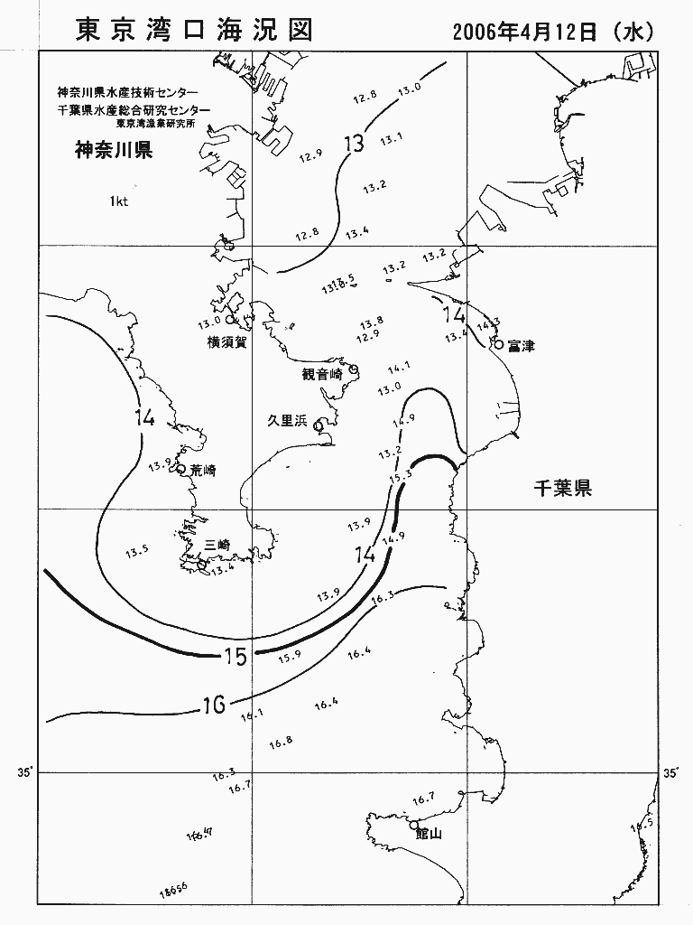 海況図, 東京湾口海況図 検索結果, (水温分布 等を図示)