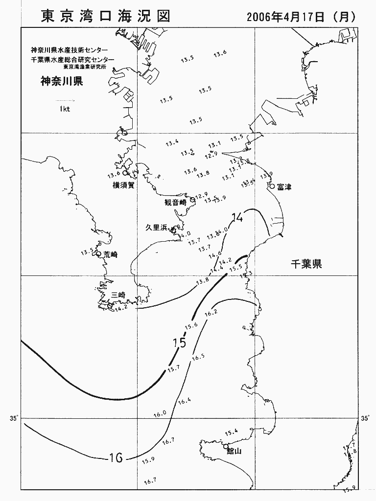 海況図, 東京湾口海況図 検索結果, (水温分布 等を図示)
