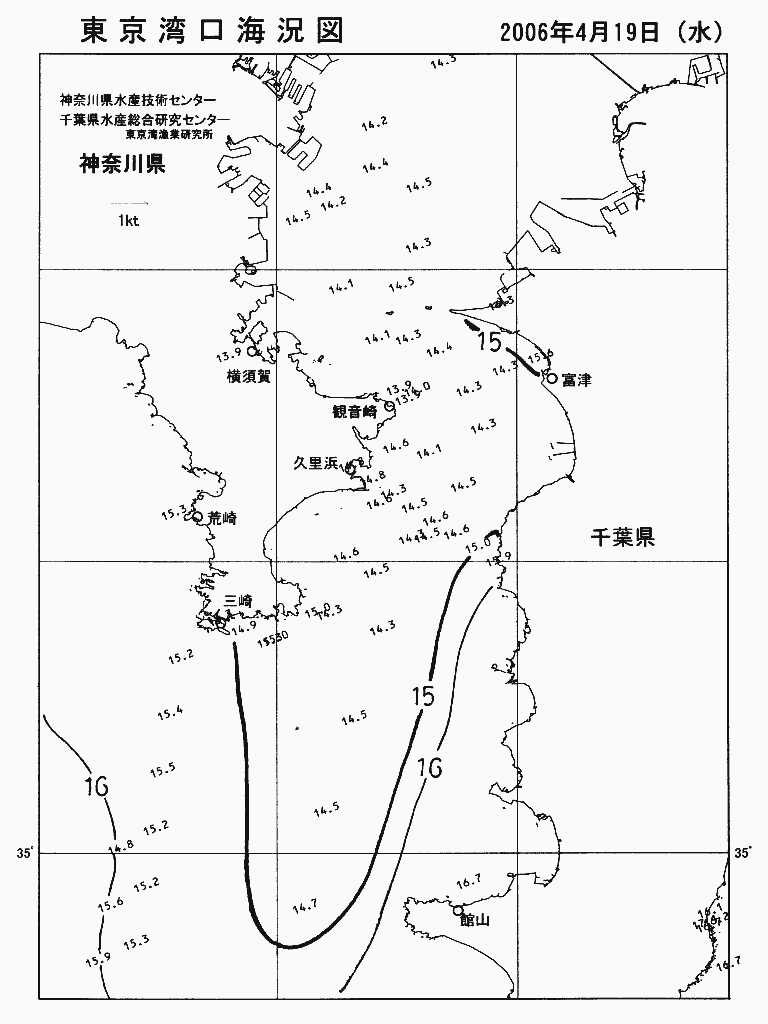 海況図, 東京湾口海況図 検索結果, (水温分布 等を図示)