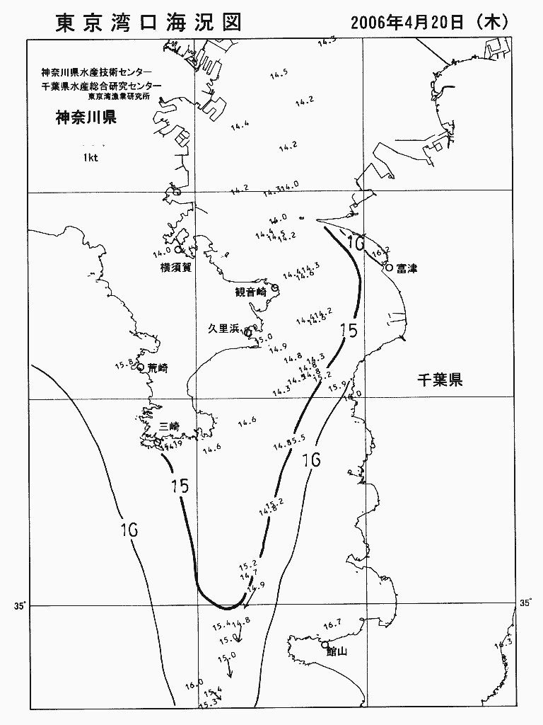 海況図, 東京湾口海況図 検索結果, (水温分布 等を図示)