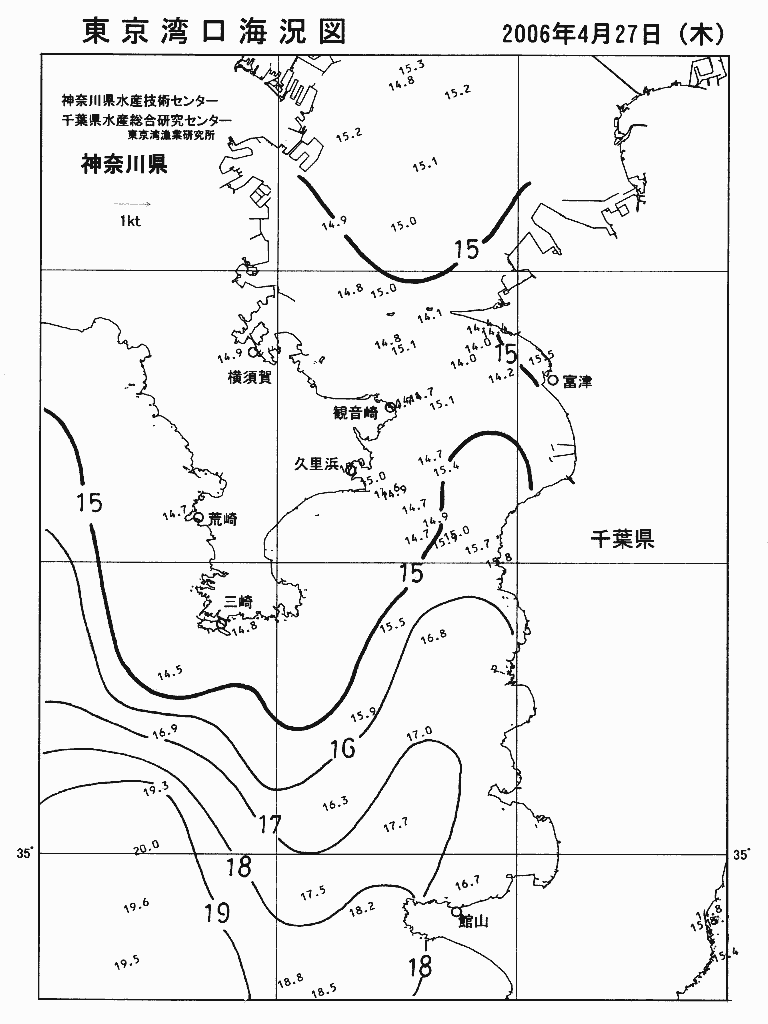 海況図, 東京湾口海況図 検索結果, (水温分布 等を図示)