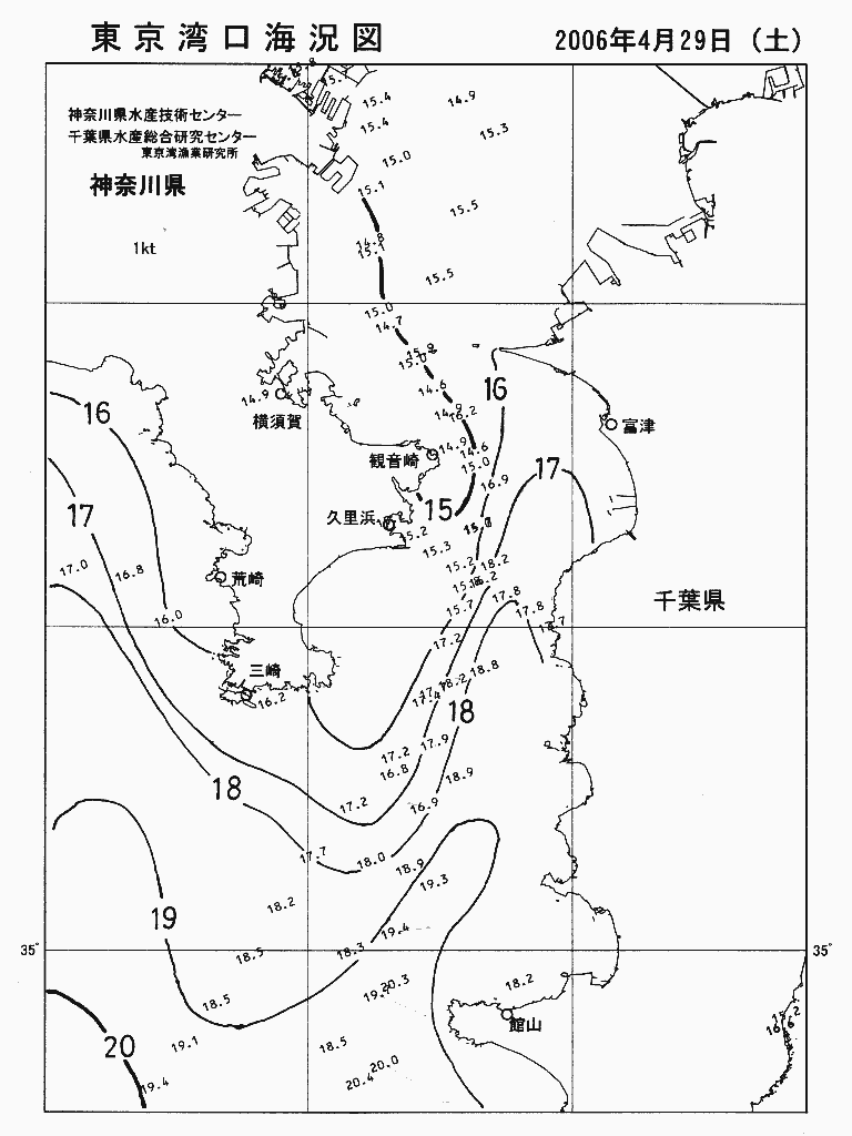 海況図, 東京湾口海況図 検索結果, (水温分布 等を図示)