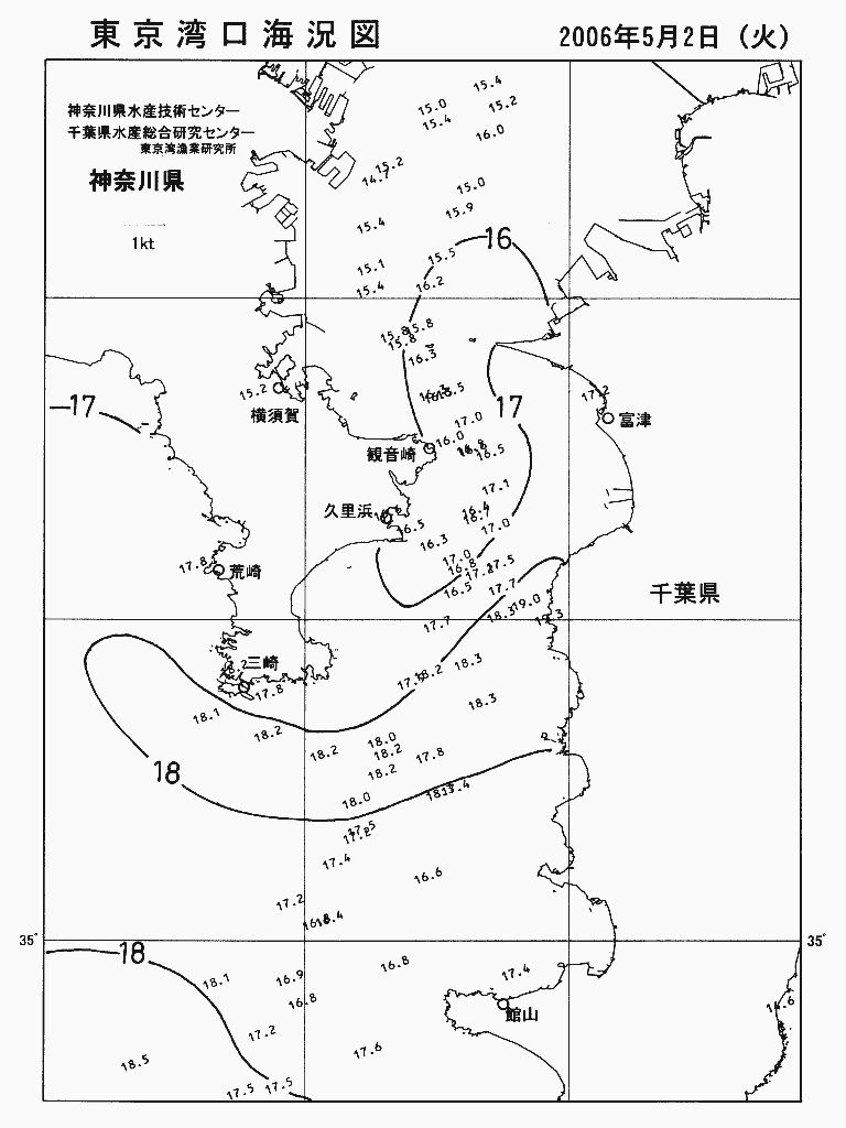 海況図, 東京湾口海況図 検索結果, (水温分布 等を図示)