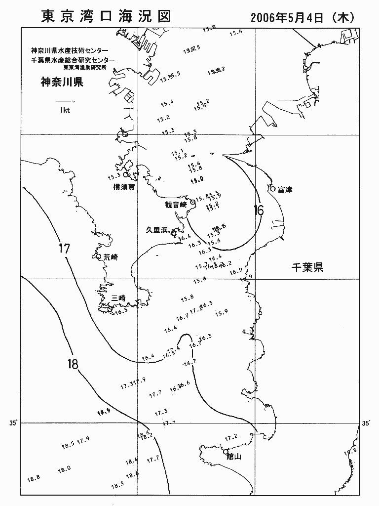 海況図, 東京湾口海況図 検索結果, (水温分布 等を図示)