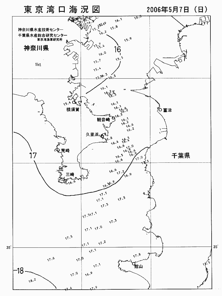 海況図, 東京湾口海況図 検索結果, (水温分布 等を図示)