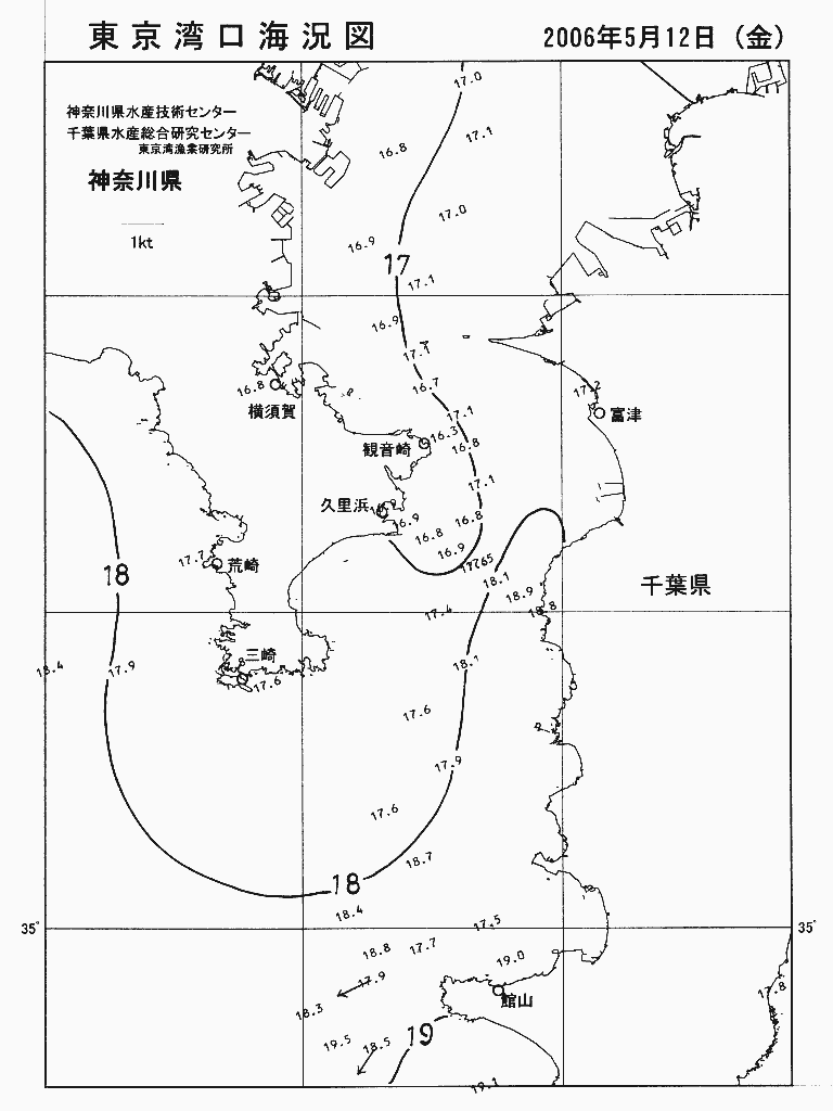 海況図, 東京湾口海況図 検索結果, (水温分布 等を図示)