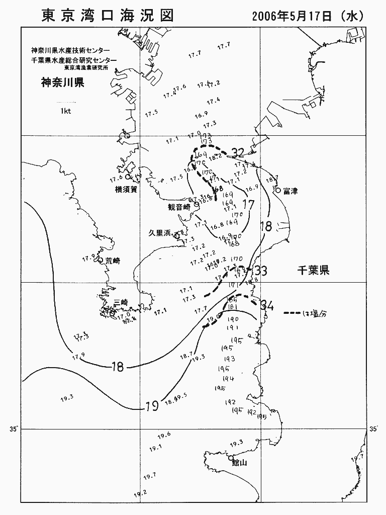 海況図, 東京湾口海況図 検索結果, (水温分布 等を図示)