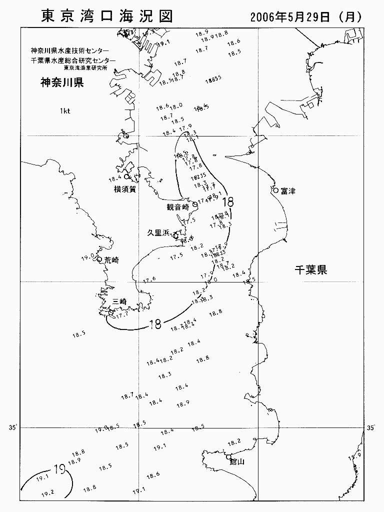 海況図, 東京湾口海況図 検索結果, (水温分布 等を図示)