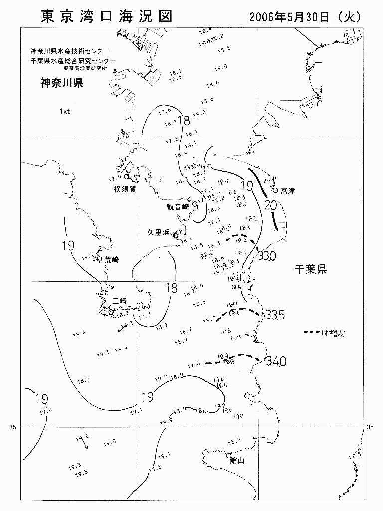 海況図, 東京湾口海況図 検索結果, (水温分布 等を図示)