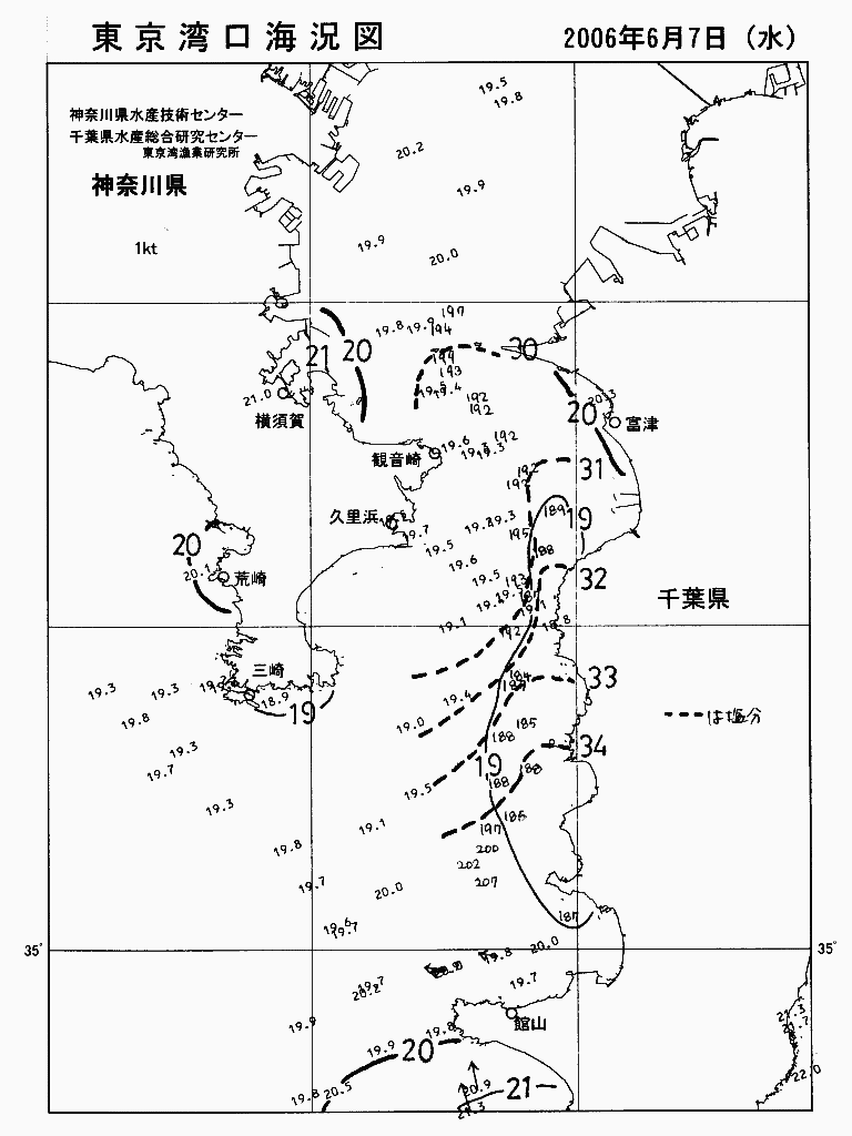 海況図, 東京湾口海況図 検索結果, (水温分布 等を図示)