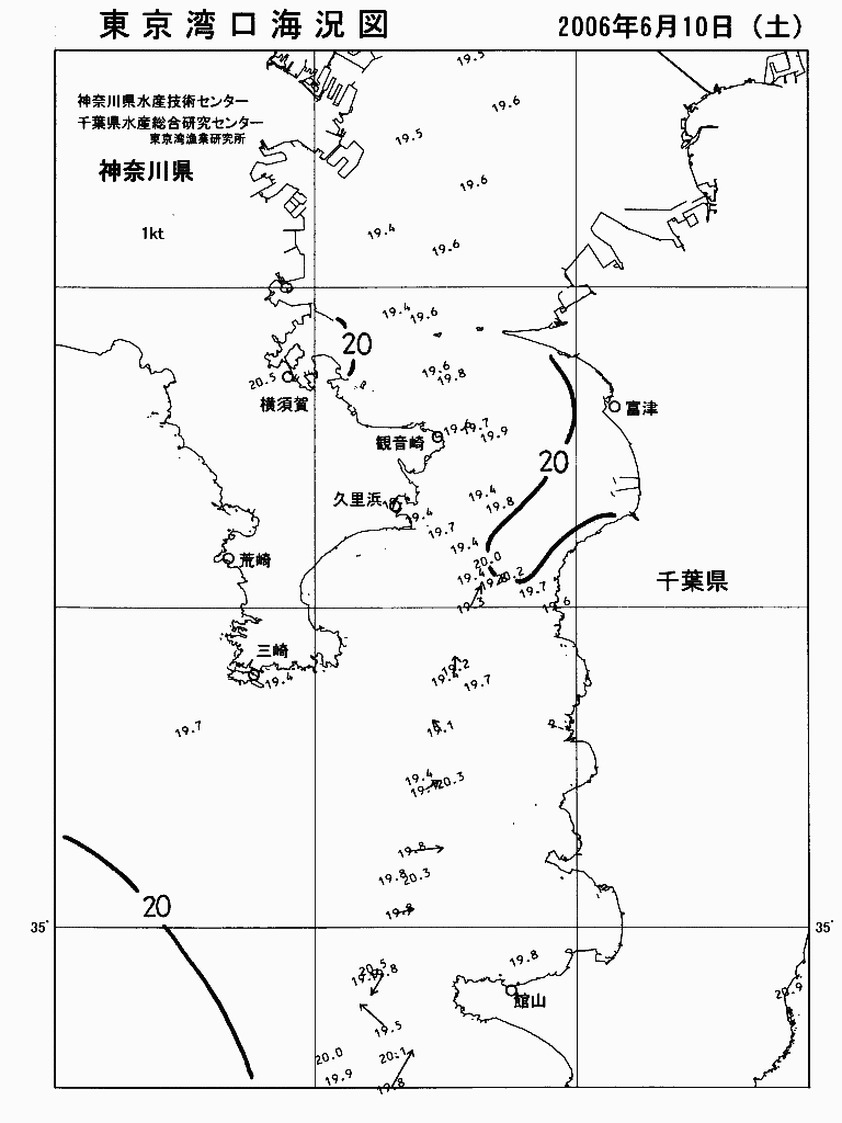 海況図, 東京湾口海況図 検索結果, (水温分布 等を図示)