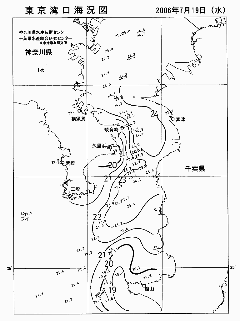 海況図, 東京湾口海況図 検索結果, (水温分布 等を図示)