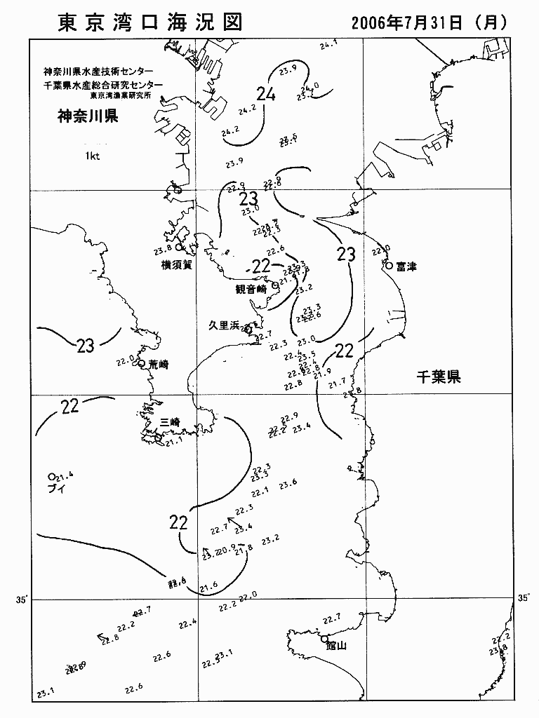 海況図, 東京湾口海況図 検索結果, (水温分布 等を図示)