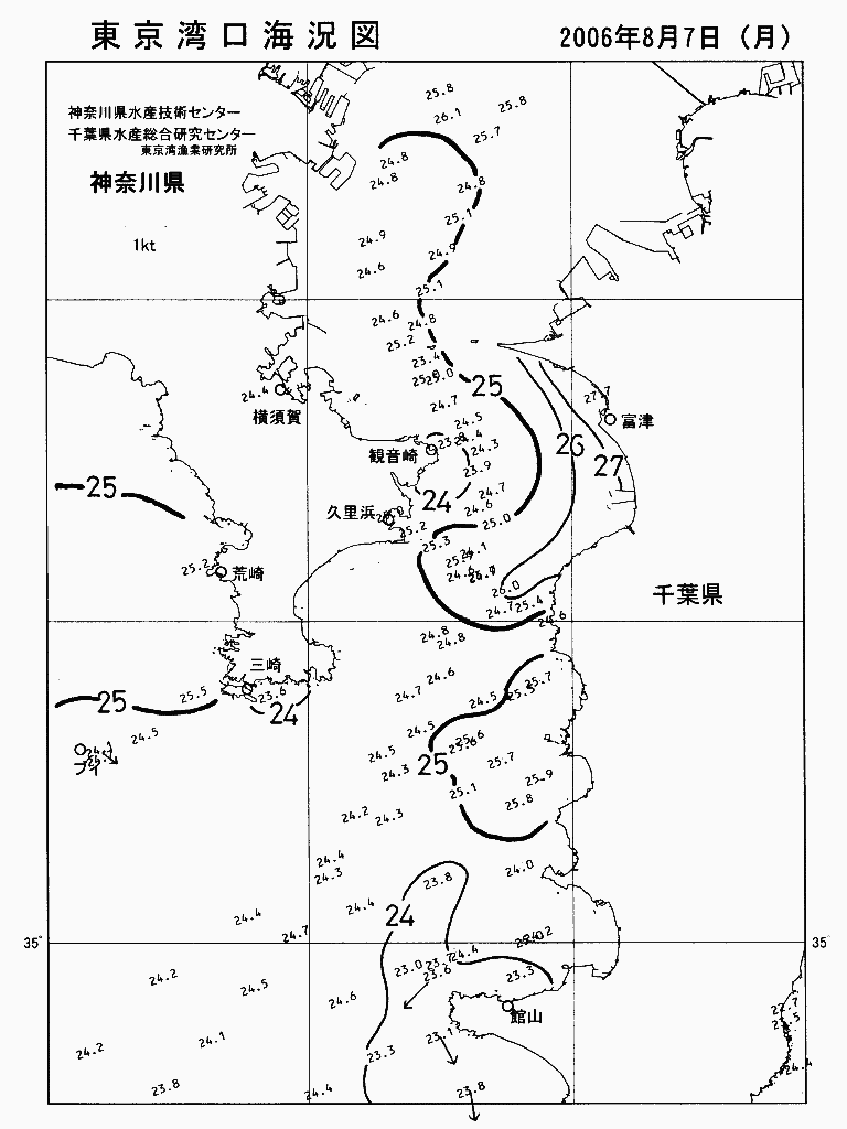 海況図, 東京湾口海況図 検索結果, (水温分布 等を図示)