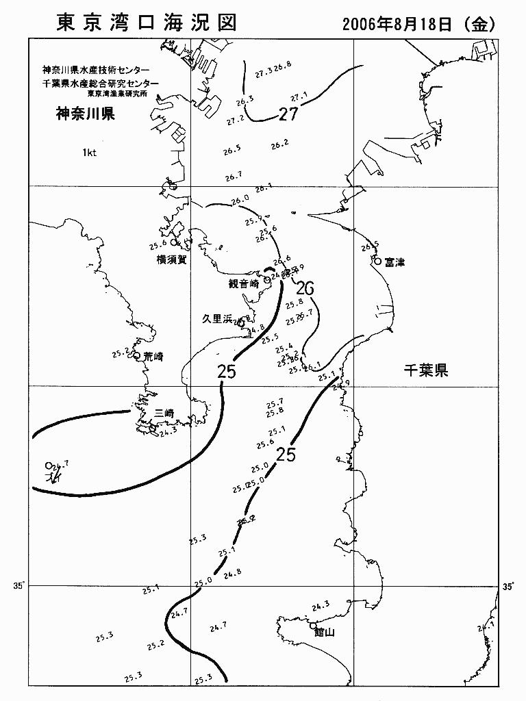 海況図, 東京湾口海況図 検索結果, (水温分布 等を図示)