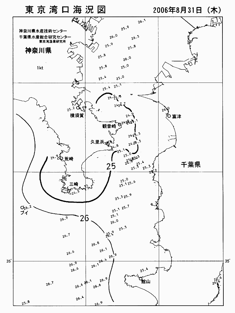 海況図, 東京湾口海況図 検索結果, (水温分布 等を図示)