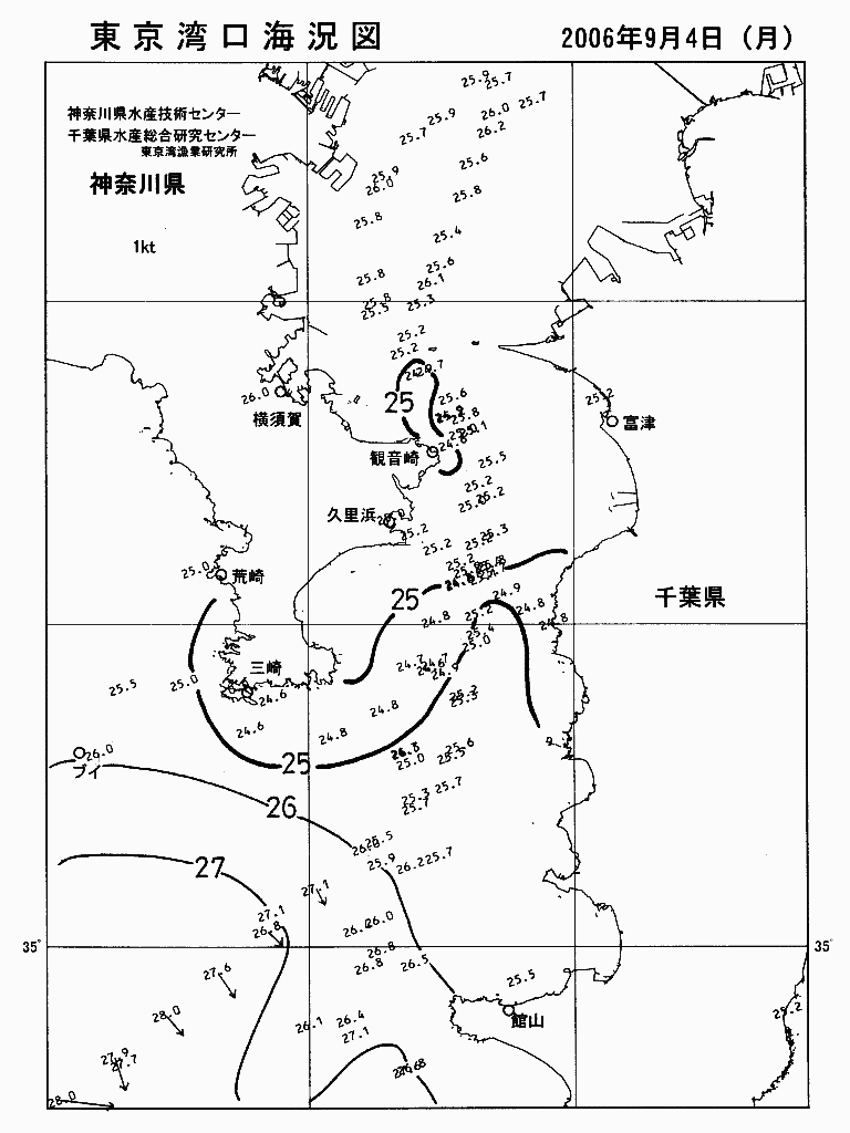 海況図, 東京湾口海況図 検索結果, (水温分布 等を図示)