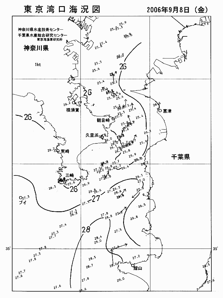 海況図, 東京湾口海況図 検索結果, (水温分布 等を図示)