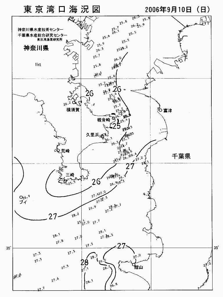 海況図, 東京湾口海況図 検索結果, (水温分布 等を図示)