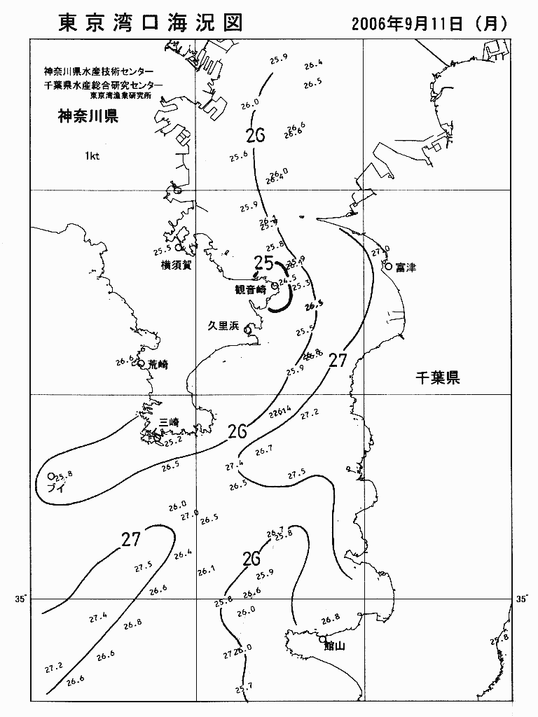 海況図, 東京湾口海況図 検索結果, (水温分布 等を図示)