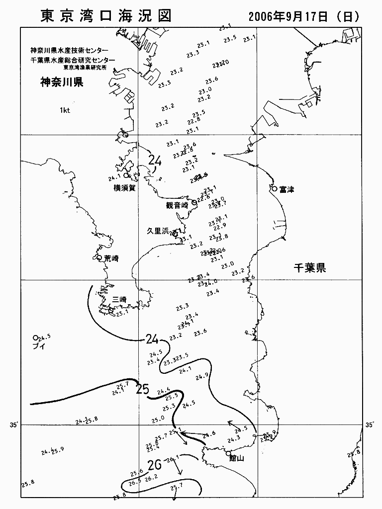 海況図, 東京湾口海況図 検索結果, (水温分布 等を図示)