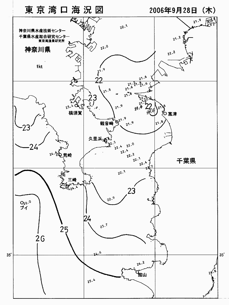 海況図, 東京湾口海況図 検索結果, (水温分布 等を図示)