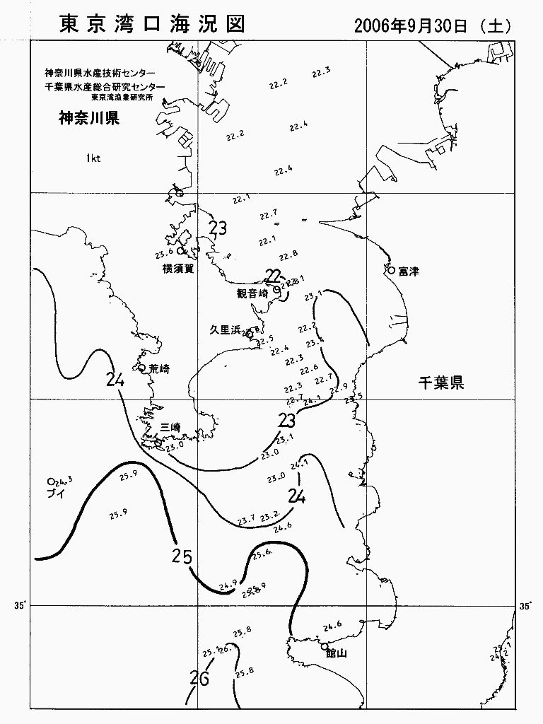 海況図, 東京湾口海況図 検索結果, (水温分布 等を図示)