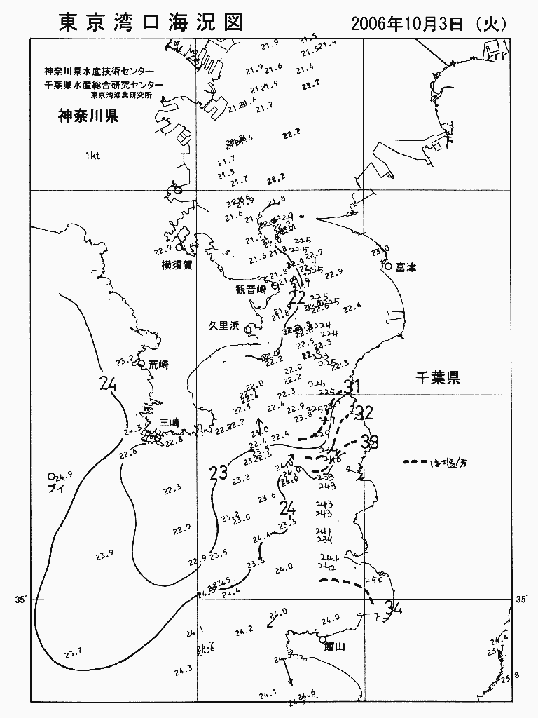 海況図, 東京湾口海況図 検索結果, (水温分布 等を図示)