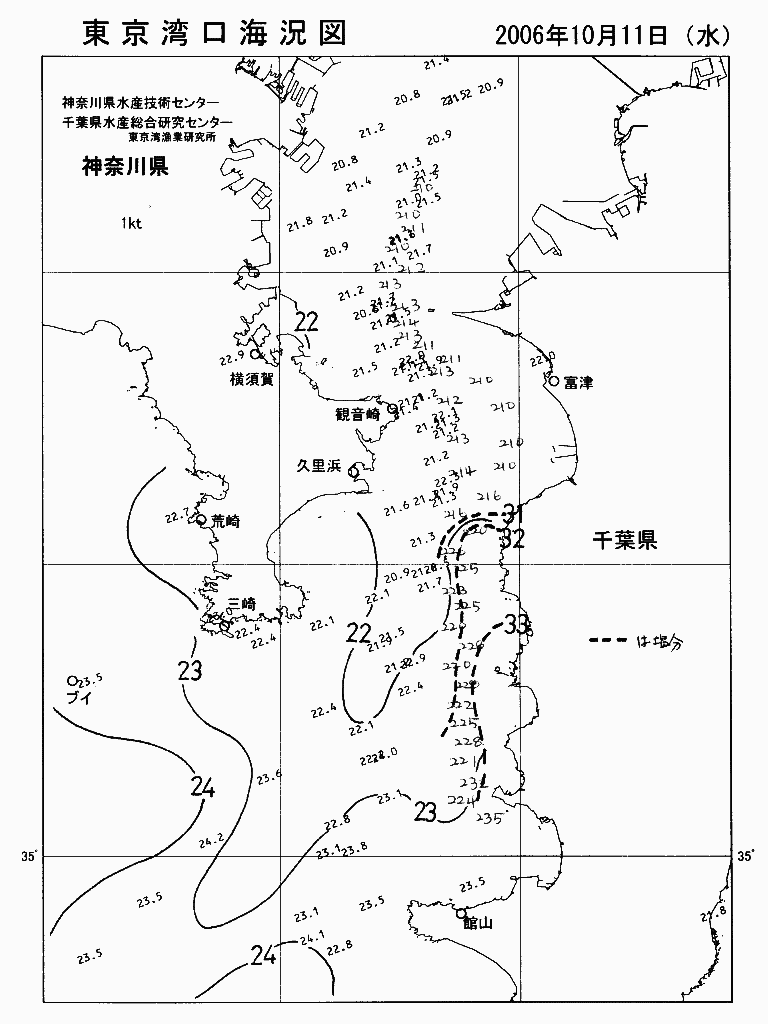海況図, 東京湾口海況図 検索結果, (水温分布 等を図示)