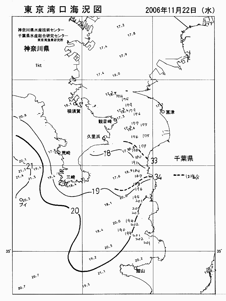 海況図, 東京湾口海況図 検索結果, (水温分布 等を図示)