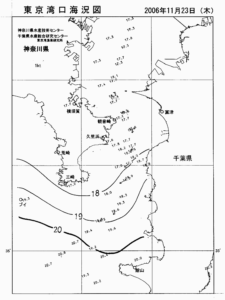 海況図, 東京湾口海況図 検索結果, (水温分布 等を図示)