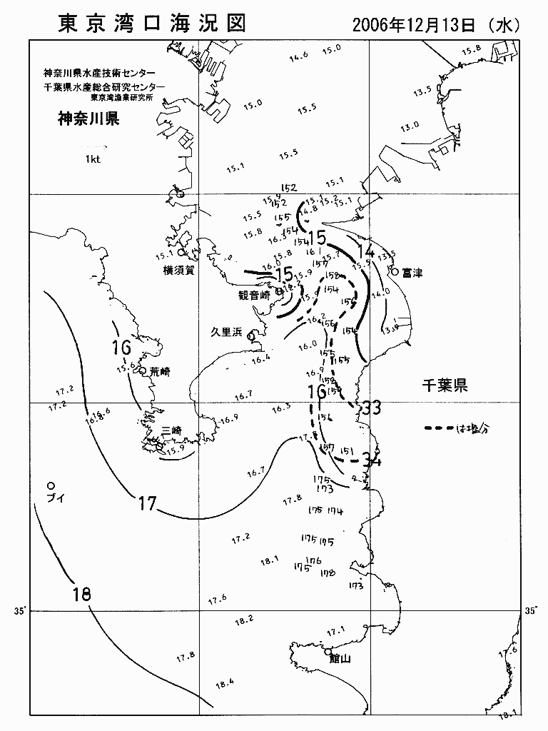 海況図, 東京湾口海況図 検索結果, (水温分布 等を図示)