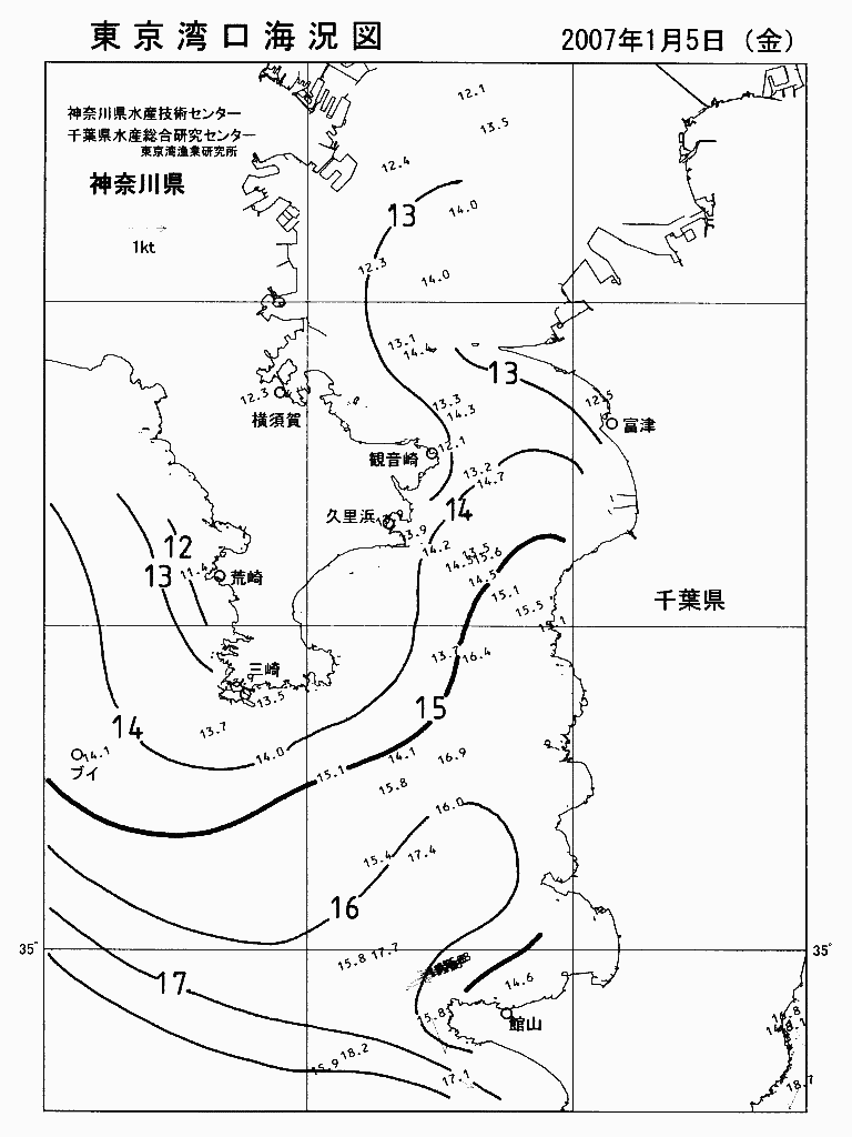海況図, 東京湾口海況図 検索結果, (水温分布 等を図示)
