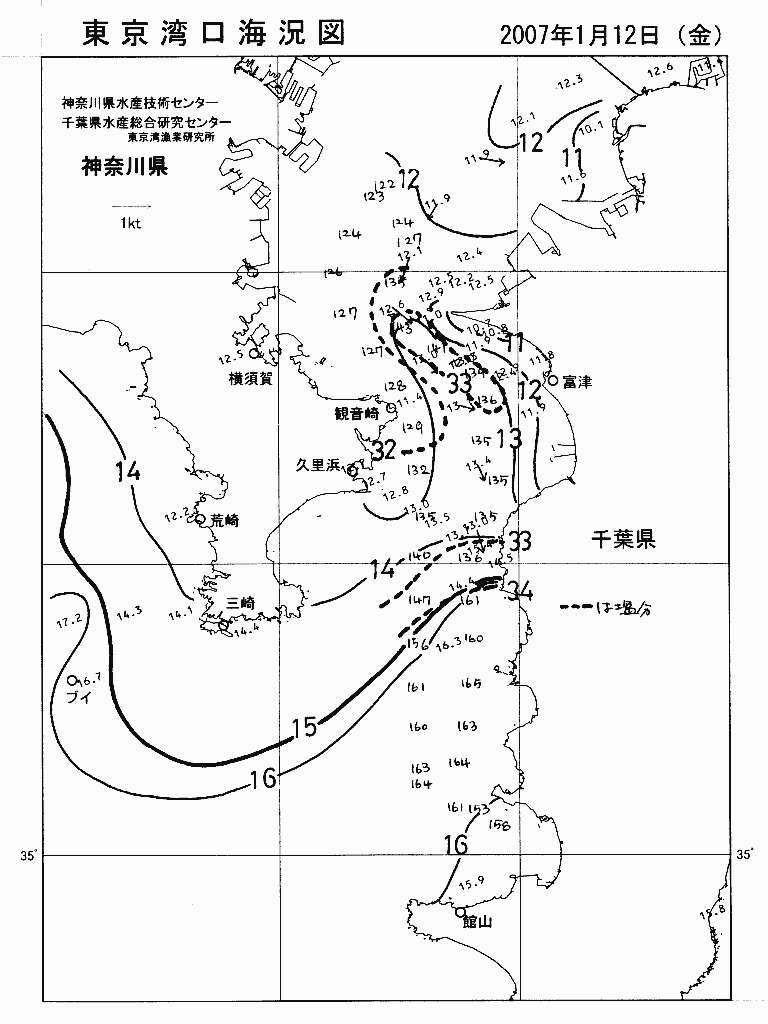 海況図, 東京湾口海況図 検索結果, (水温分布 等を図示)