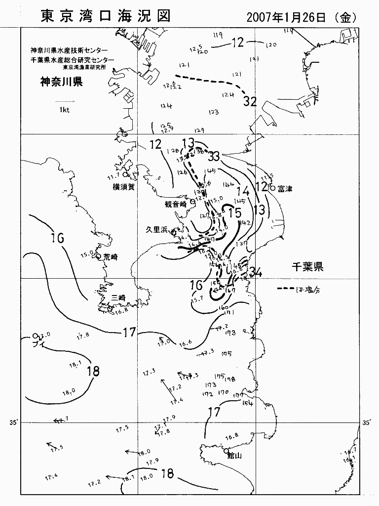海況図, 東京湾口海況図 検索結果, (水温分布 等を図示)