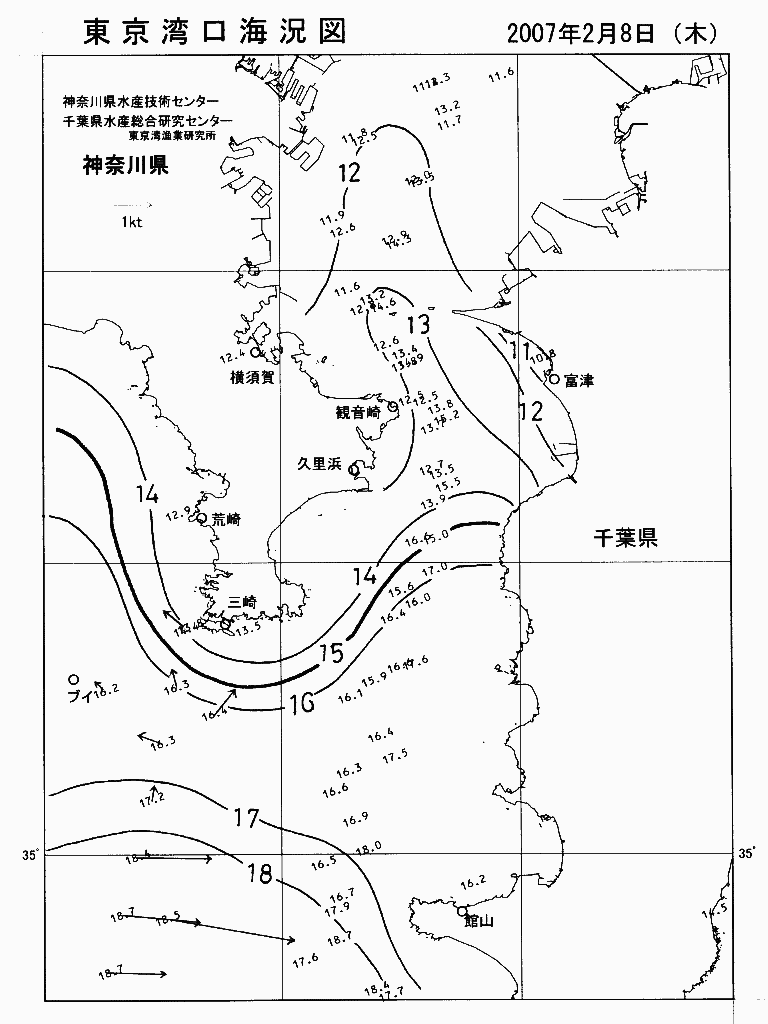 海況図, 東京湾口海況図 検索結果, (水温分布 等を図示)