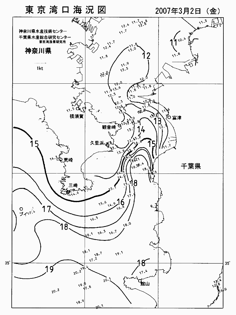 海況図, 東京湾口海況図 検索結果, (水温分布 等を図示)