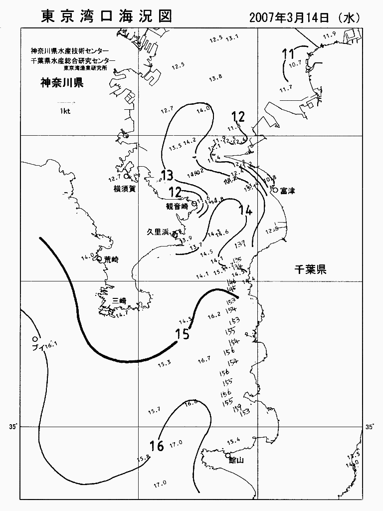 海況図, 東京湾口海況図 検索結果, (水温分布 等を図示)