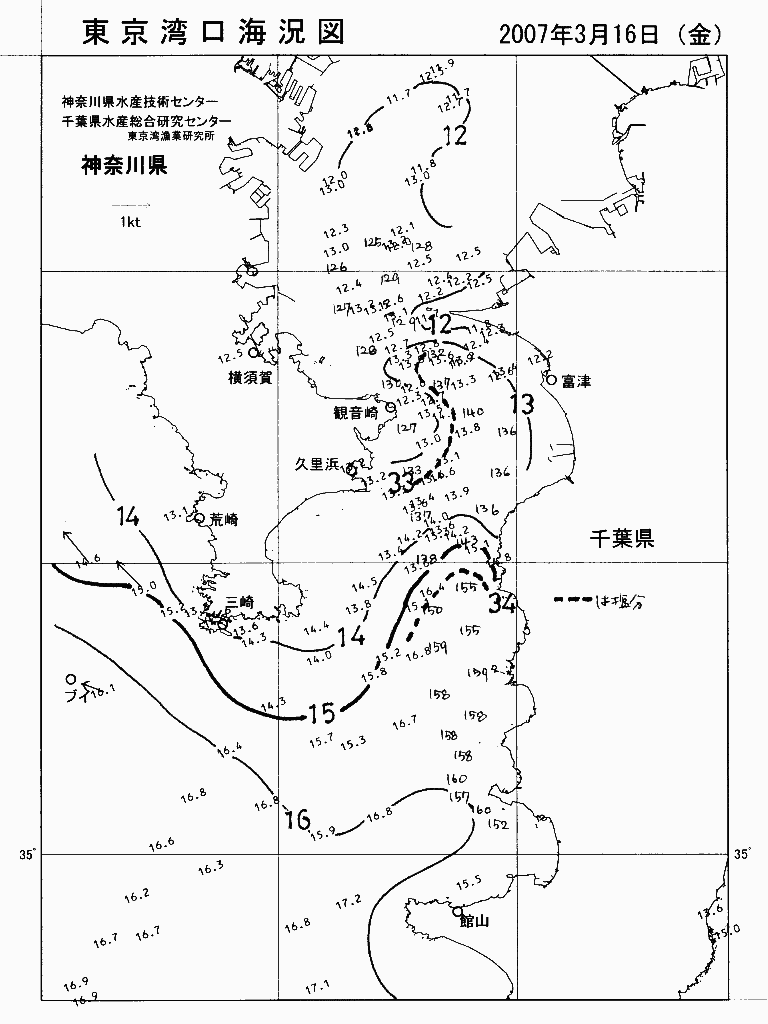 海況図, 東京湾口海況図 検索結果, (水温分布 等を図示)