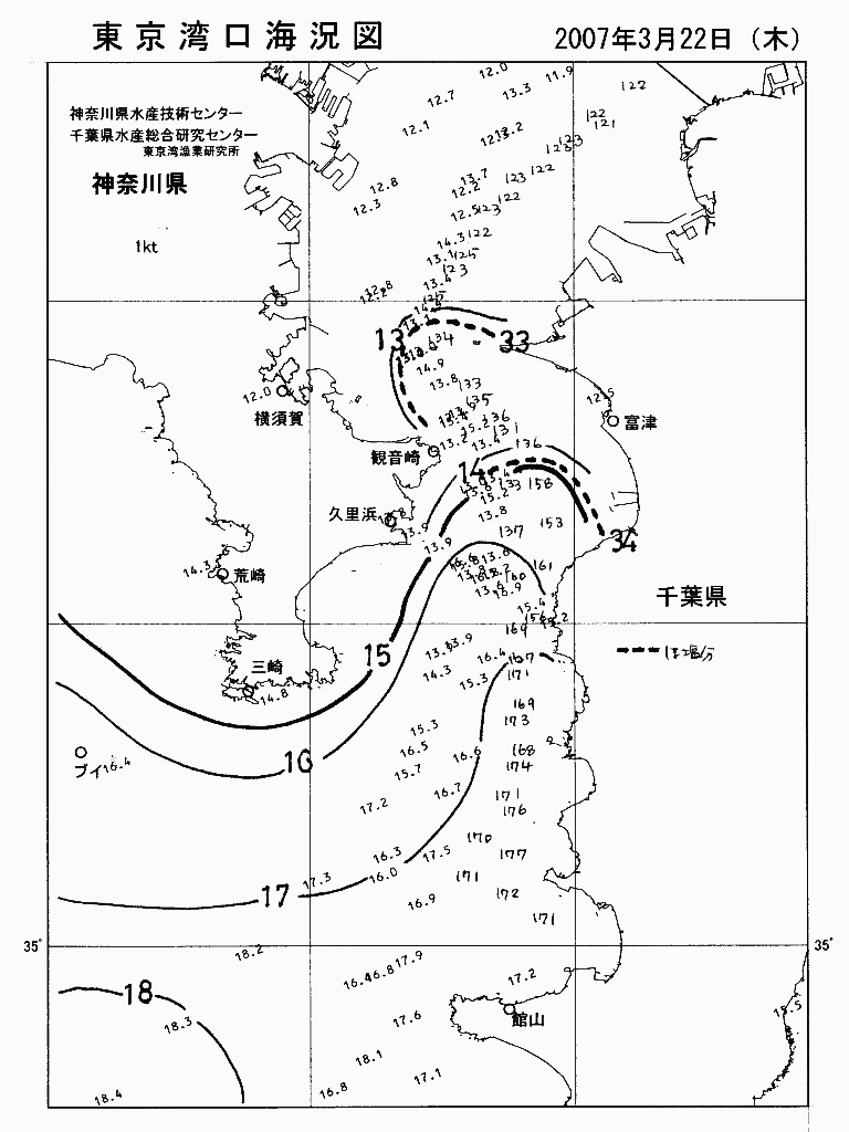 海況図, 東京湾口海況図 検索結果, (水温分布 等を図示)