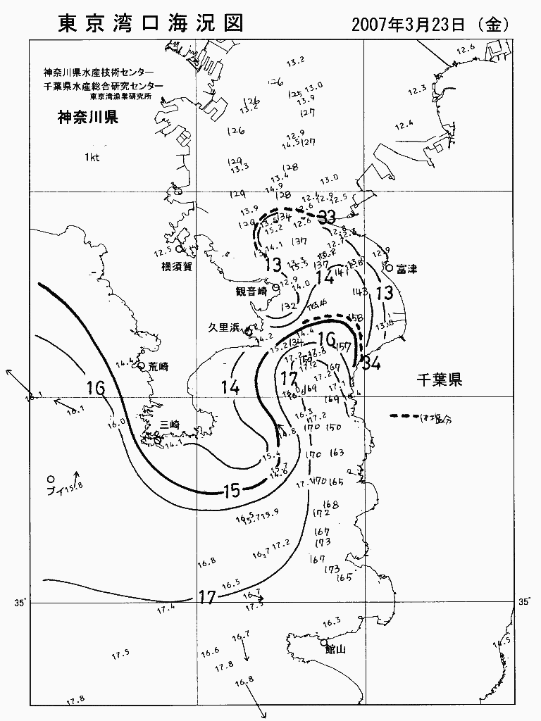 海況図, 東京湾口海況図 検索結果, (水温分布 等を図示)