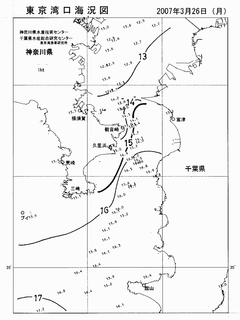 海況図, 東京湾口海況図 検索結果, (水温分布 等を図示)