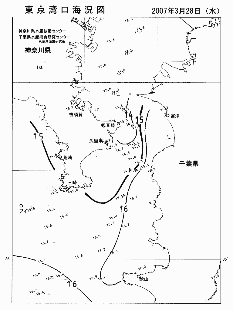 海況図, 東京湾口海況図 検索結果, (水温分布 等を図示)