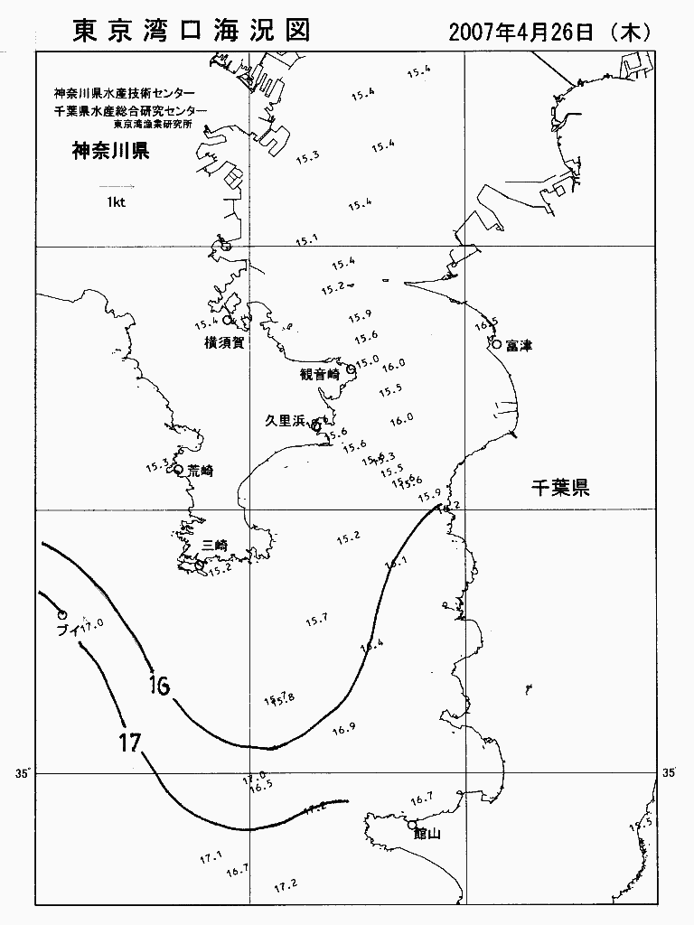 海況図, 東京湾口海況図 検索結果, (水温分布 等を図示)