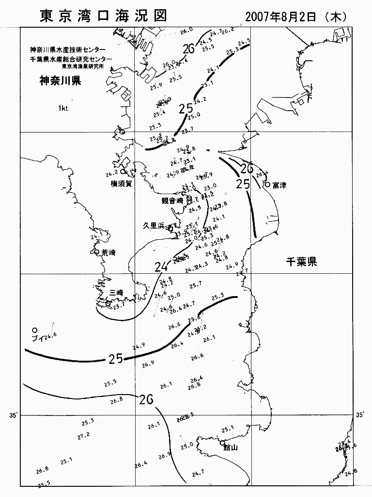 海況図, 東京湾口海況図 検索結果, (水温分布 等を図示)